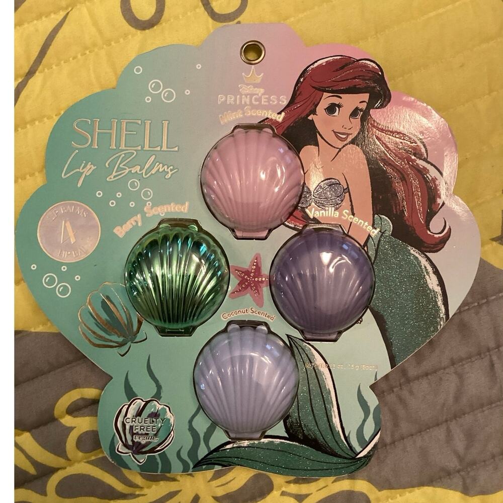 NWT Disney Princess Ariel Shell Flavored Lip Balm Vanilla Berry Mint Coconut Set